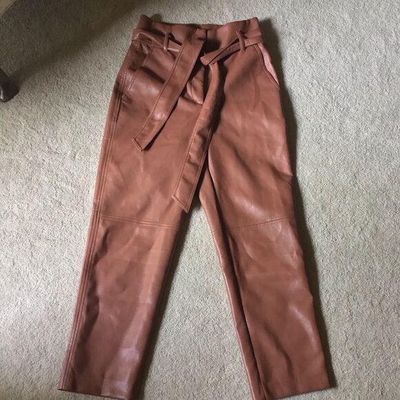 Wilfred Aritzia High Tied Faux Leather Brown Pants - Picture 3 of 9